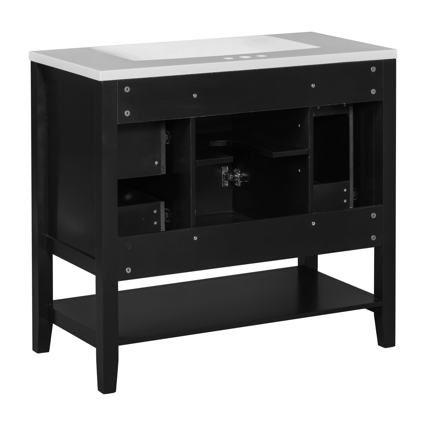 VanityFus 18.6-in Black Bathroom Vanity Single Sink Combo with Ceramic Top Undermount 1 door 3 drawers Adjustable Shelves