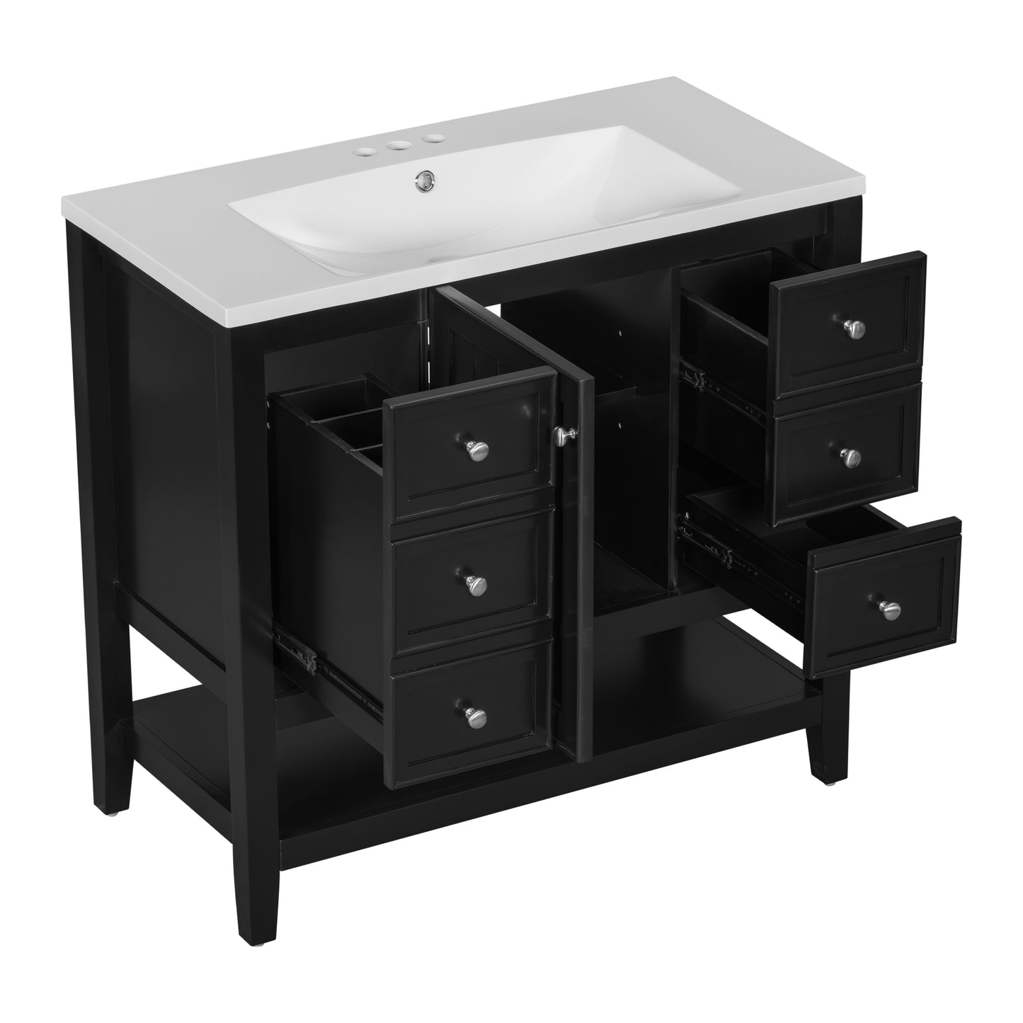 VanityFus 18.6-in Black Bathroom Vanity Single Sink Combo with Ceramic Top Undermount 1 door 3 drawers Adjustable Shelves