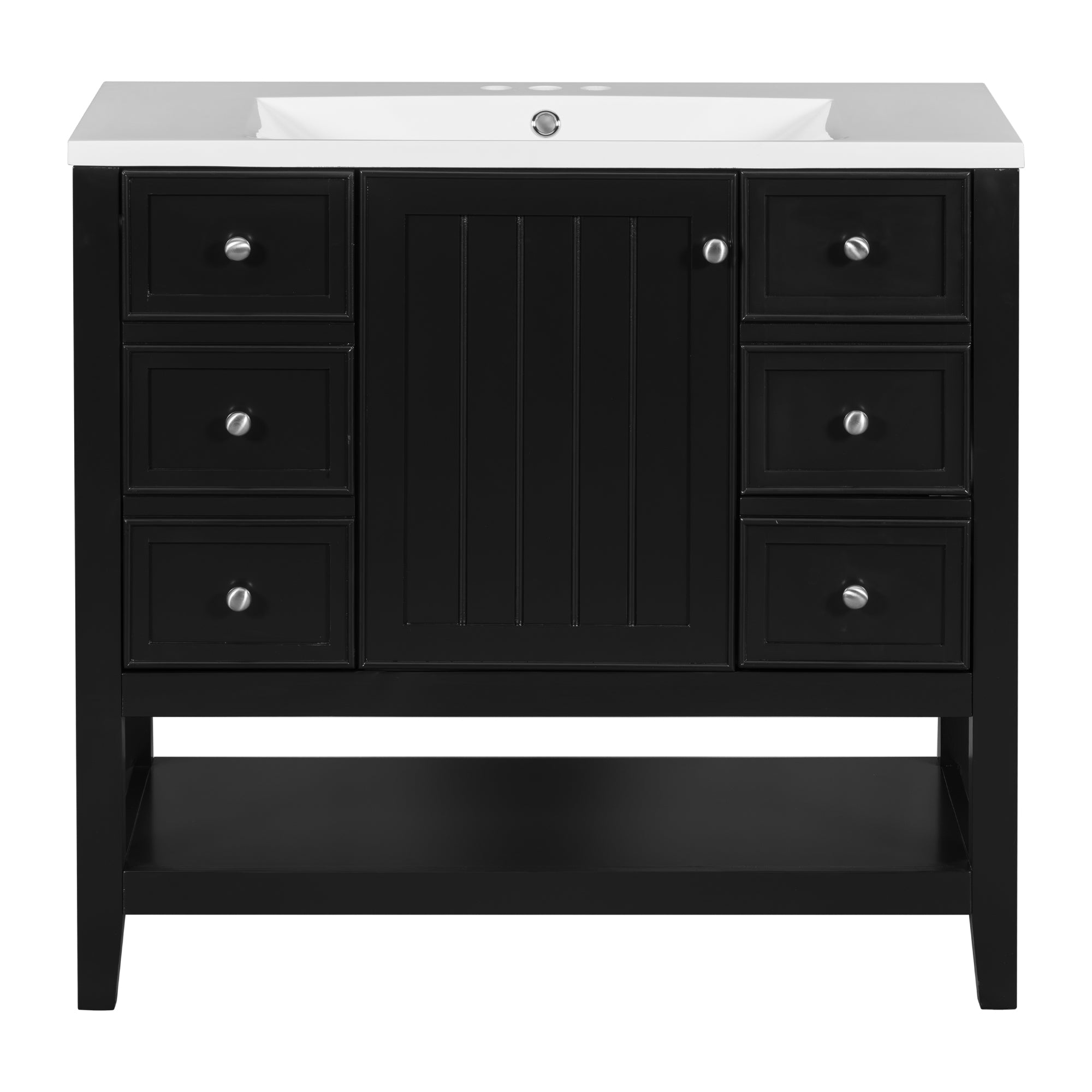 VanityFus 18.6-in Black Bathroom Vanity Single Sink Combo with Ceramic Top Undermount 1 door 3 drawers Adjustable Shelves