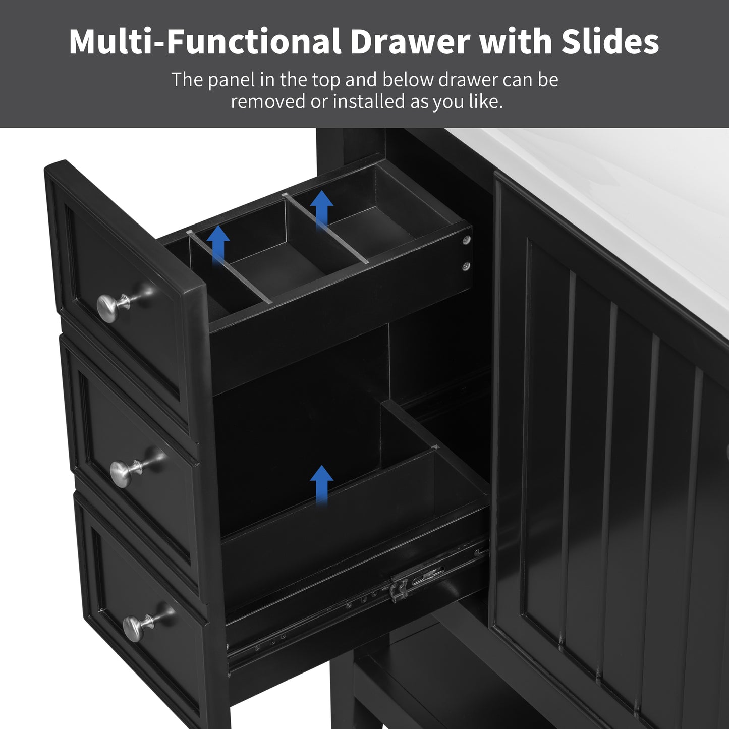 VanityFus 18.6-in Black Bathroom Vanity Single Sink Combo with Ceramic Top Undermount 1 door 3 drawers Adjustable Shelves