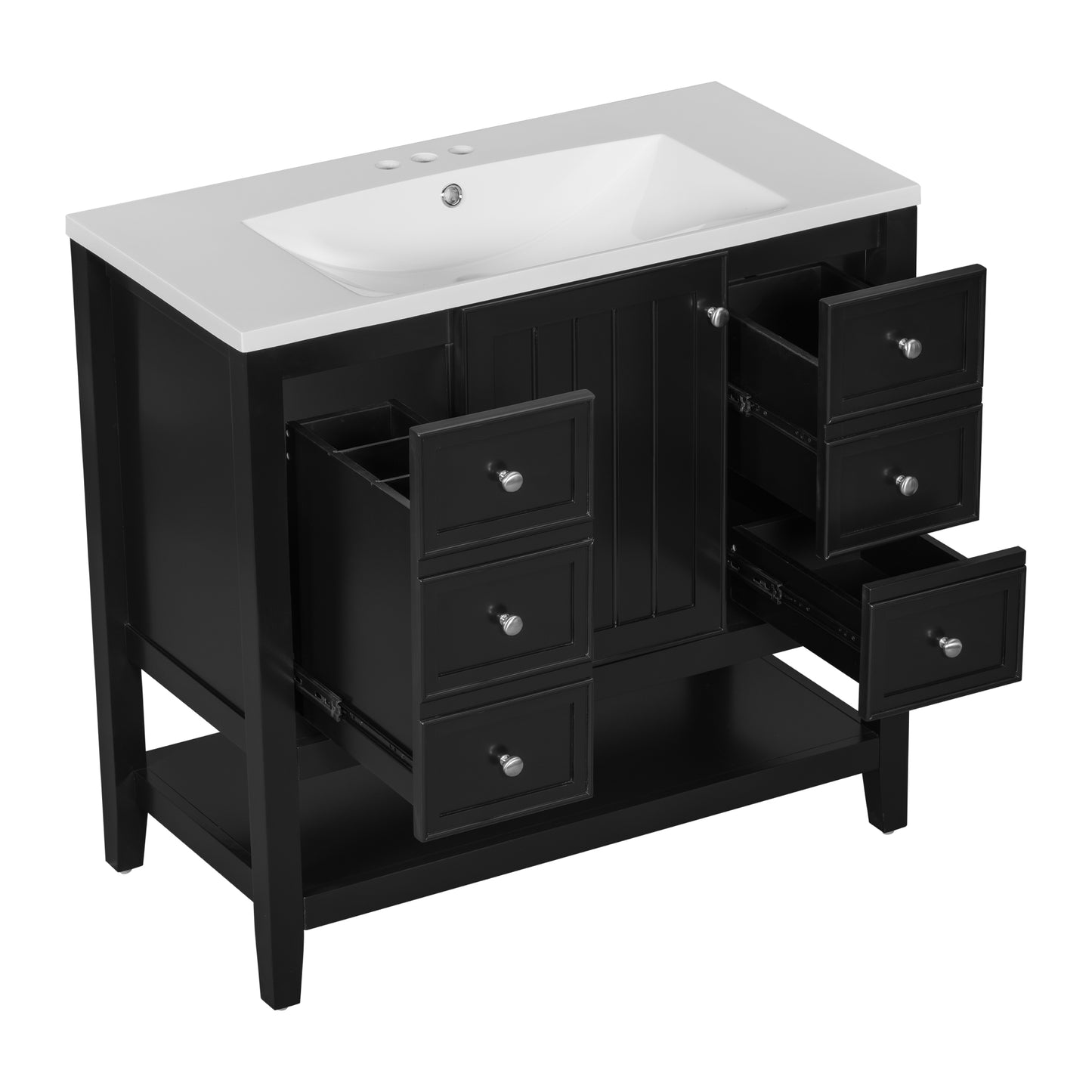 VanityFus 18.6-in Black Bathroom Vanity Single Sink Combo with Ceramic Top Undermount 1 door 3 drawers Adjustable Shelves