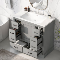 VanityFus 18.6-in Gray Bathroom Vanity Single Sink Combo Undermount with Ceramic Top 1 door 6 drawers Adjustable Shelves