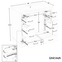 VanityFus 18.6-in Gray Bathroom Vanity Single Sink Combo Undermount with Ceramic Top 1 door 6 drawers Adjustable Shelves