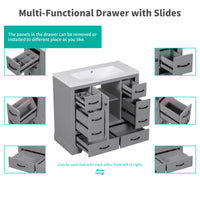 VanityFus 18.6-in Gray Bathroom Vanity Single Sink Combo Undermount with Ceramic Top 1 door 6 drawers Adjustable Shelves