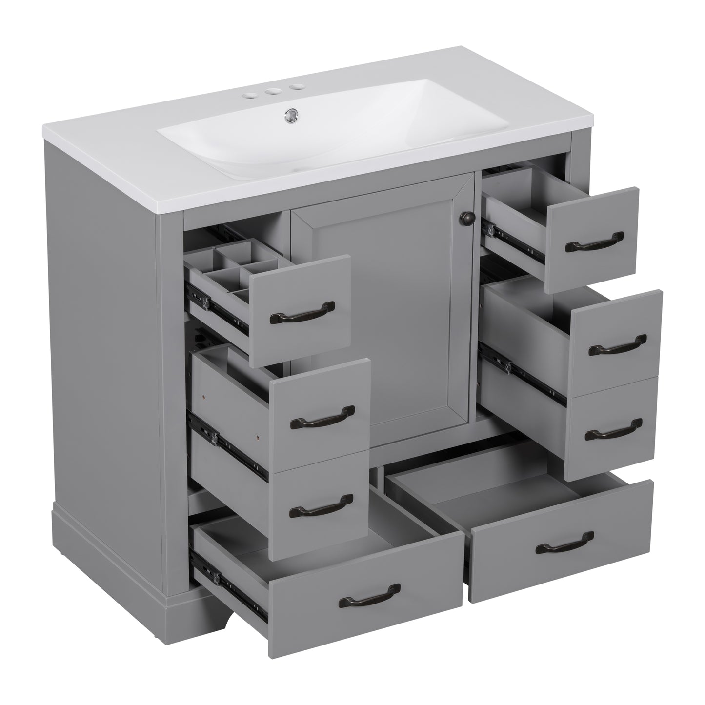 VanityFus 18.6-in Gray Bathroom Vanity Single Sink Combo Undermount with Ceramic Top 1 door 6 drawers Adjustable Shelves