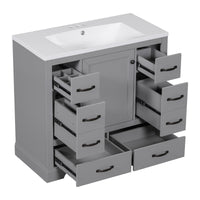 VanityFus 18.6-in Gray Bathroom Vanity Single Sink Combo Undermount with Ceramic Top 1 door 6 drawers Adjustable Shelves