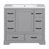 VanityFus 18.6-in Gray Bathroom Vanity Single Sink Combo Undermount with Ceramic Top 1 door 6 drawers Adjustable Shelves