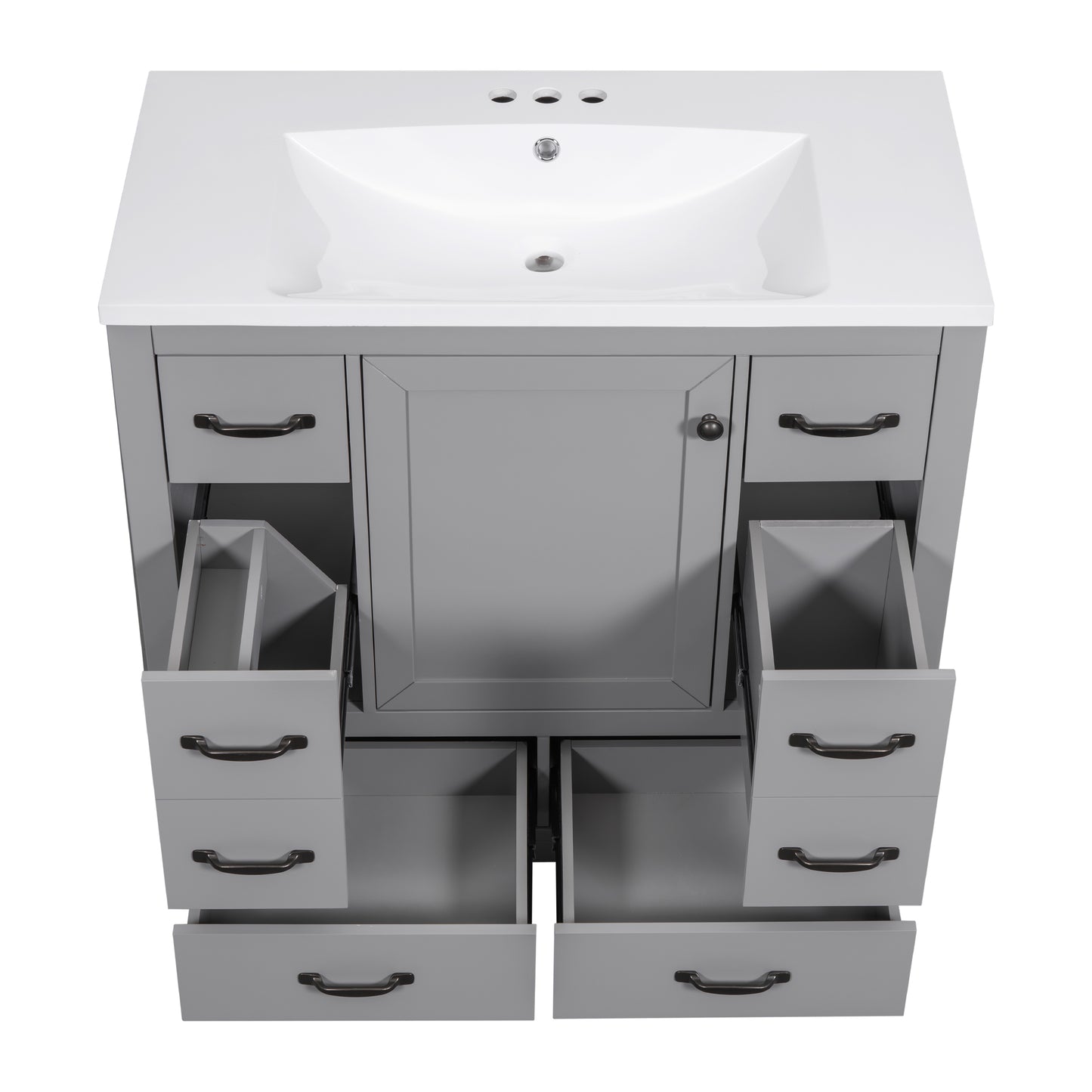 VanityFus 18.6-in Gray Bathroom Vanity Single Sink Combo Undermount with Ceramic Top 1 door 6 drawers Adjustable Shelves