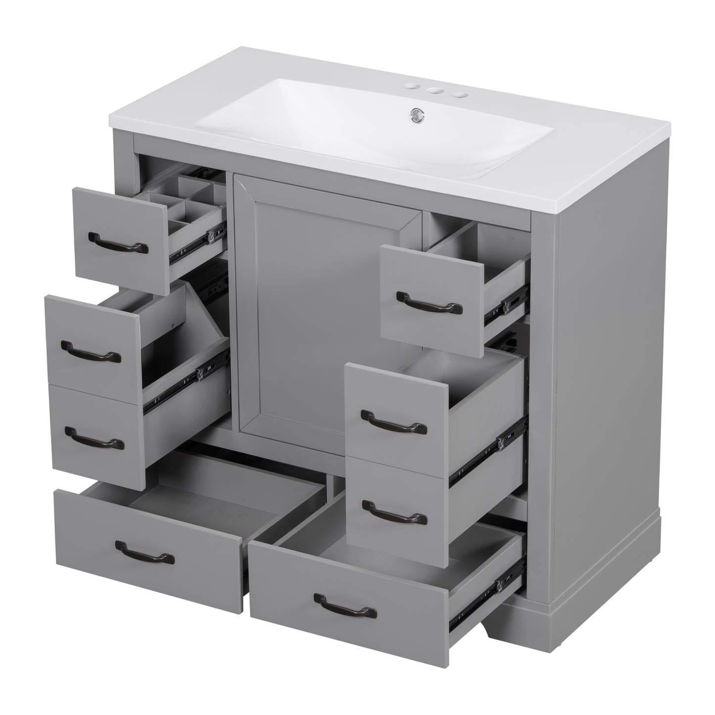 VanityFus 18.6-in Gray Bathroom Vanity Single Sink Combo Undermount with Ceramic Top 1 door 6 drawers Adjustable Shelves