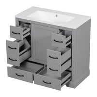 VanityFus 18.6-in Gray Bathroom Vanity Single Sink Combo Undermount with Ceramic Top 1 door 6 drawers Adjustable Shelves