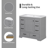 VanityFus 18.6-in Gray Bathroom Vanity Single Sink Combo Undermount with Ceramic Top 1 door 6 drawers Adjustable Shelves