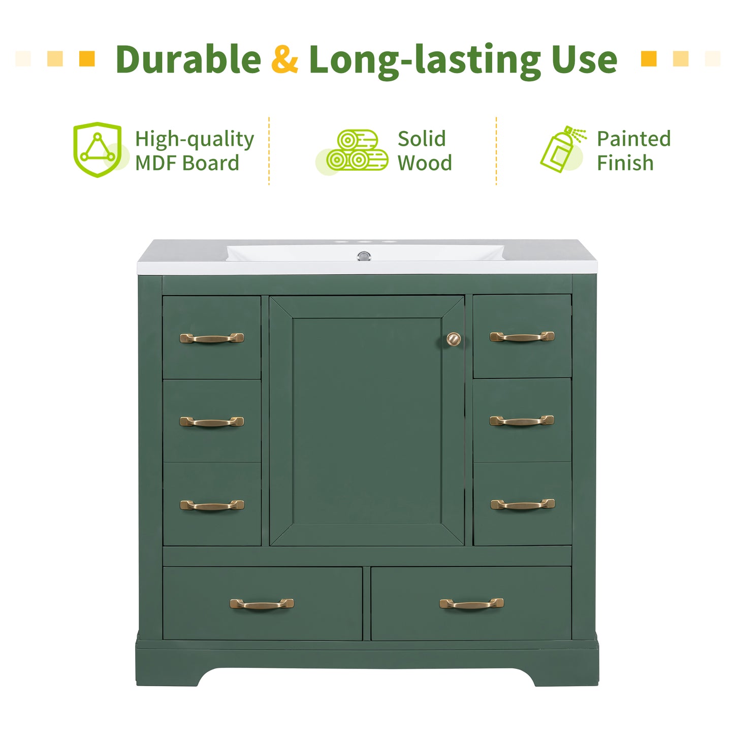 VanityFus 18.6-in Green Bathroom Vanity Single Sink Combo Undermount with Ceramic Top 1 door 6 drawers Adjustable Shelves