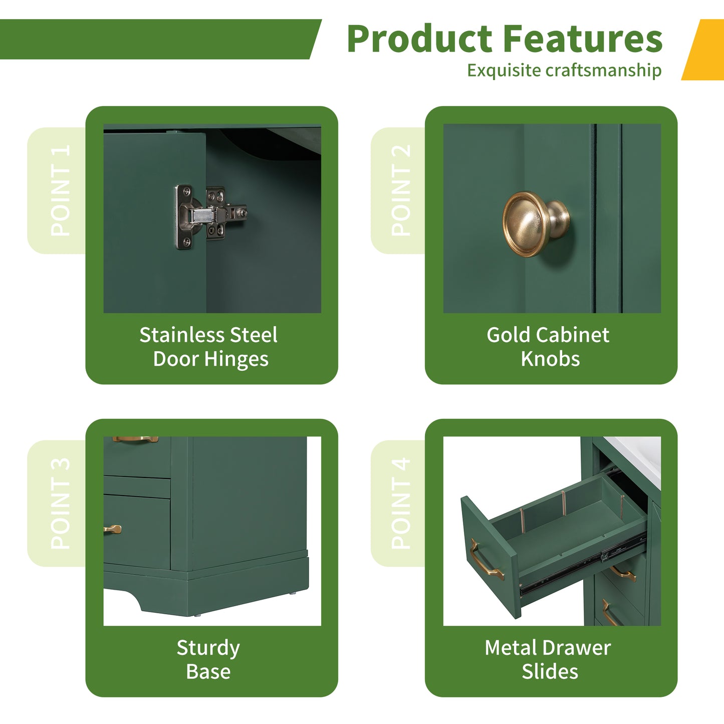 VanityFus 18.6-in Green Bathroom Vanity Single Sink Combo Undermount with Ceramic Top 1 door 6 drawers Adjustable Shelves