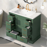 VanityFus 18.6-in Green Bathroom Vanity Single Sink Combo Undermount with Ceramic Top 1 door 6 drawers Adjustable Shelves