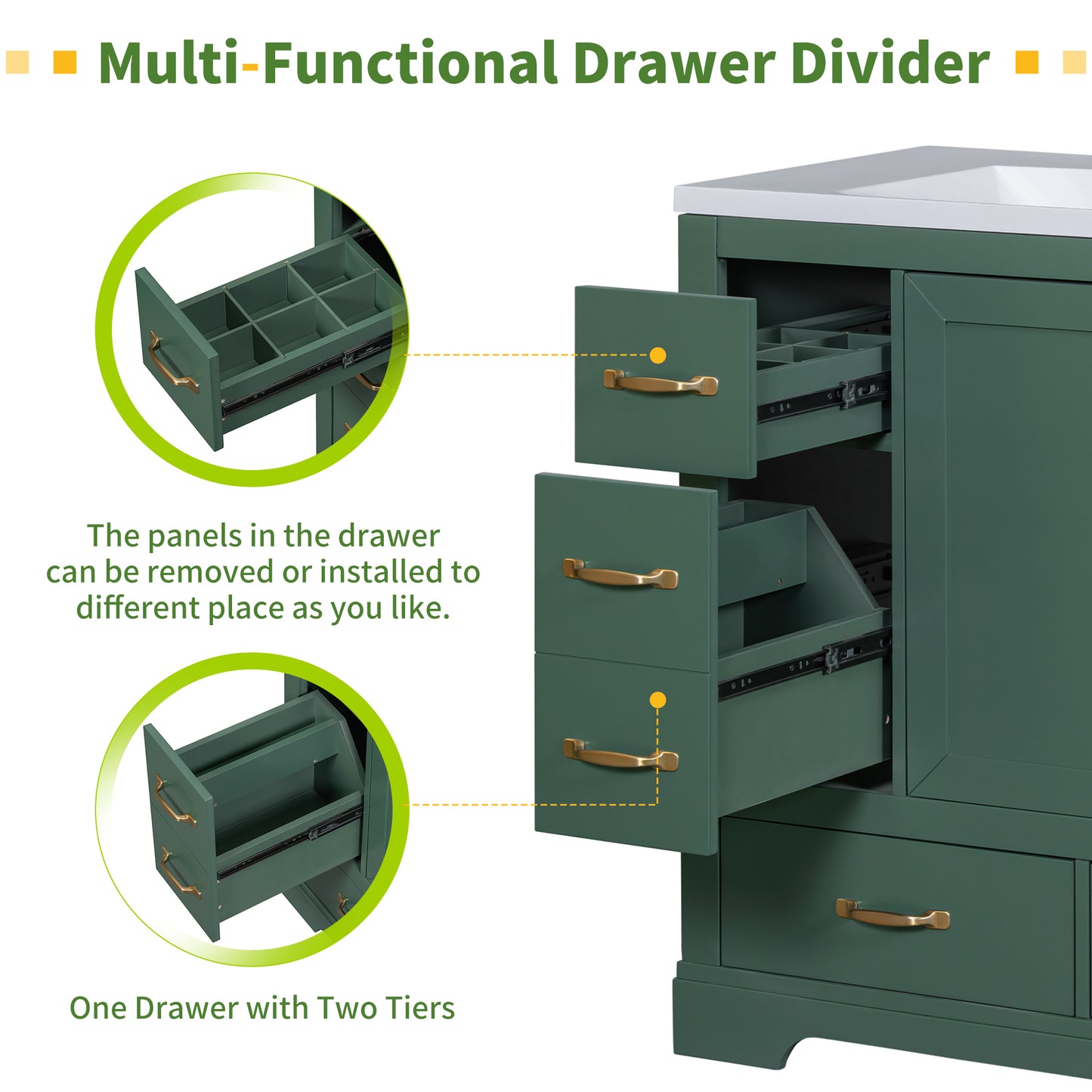 VanityFus 18.6-in Green Bathroom Vanity Single Sink Combo Undermount with Ceramic Top 1 door 6 drawers Adjustable Shelves