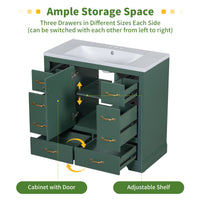 VanityFus 18.6-in Green Bathroom Vanity Single Sink Combo Undermount with Ceramic Top 1 door 6 drawers Adjustable Shelves