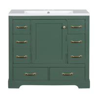 VanityFus 18.6-in Green Bathroom Vanity Single Sink Combo Undermount with Ceramic Top 1 door 6 drawers Adjustable Shelves