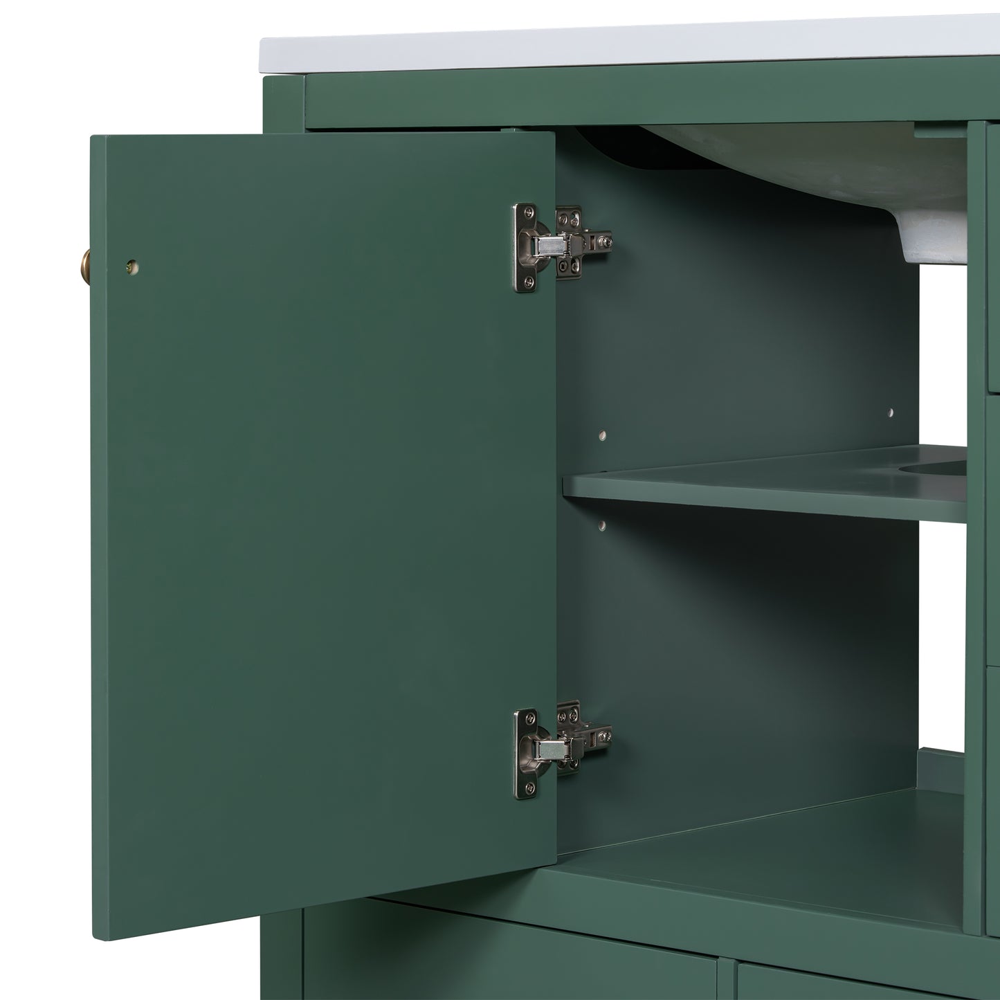 VanityFus 18.6-in Green Bathroom Vanity Single Sink Combo Undermount with Ceramic Top 1 door 6 drawers Adjustable Shelves