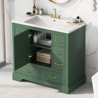 VanityFus 18.6-in Green Bathroom Vanity Single Sink Combo Undermount with Ceramic Top 1 door 6 drawers Adjustable Shelves