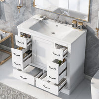 VanityFus 18.6-in White Bathroom Vanity Single Sink Combo Undermount with Ceramic Top 1 door 6 drawers Adjustable Shelves