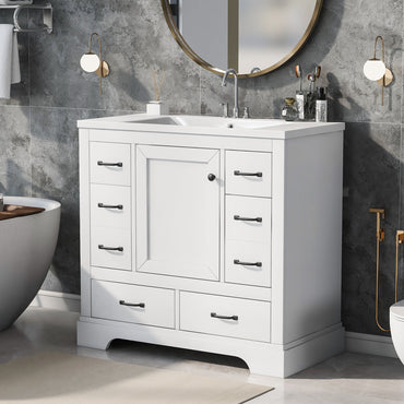VanityFus 18.6-in White Bathroom Vanity Single Sink Combo Undermount with Ceramic Top 1 door 6 drawers Adjustable Shelves