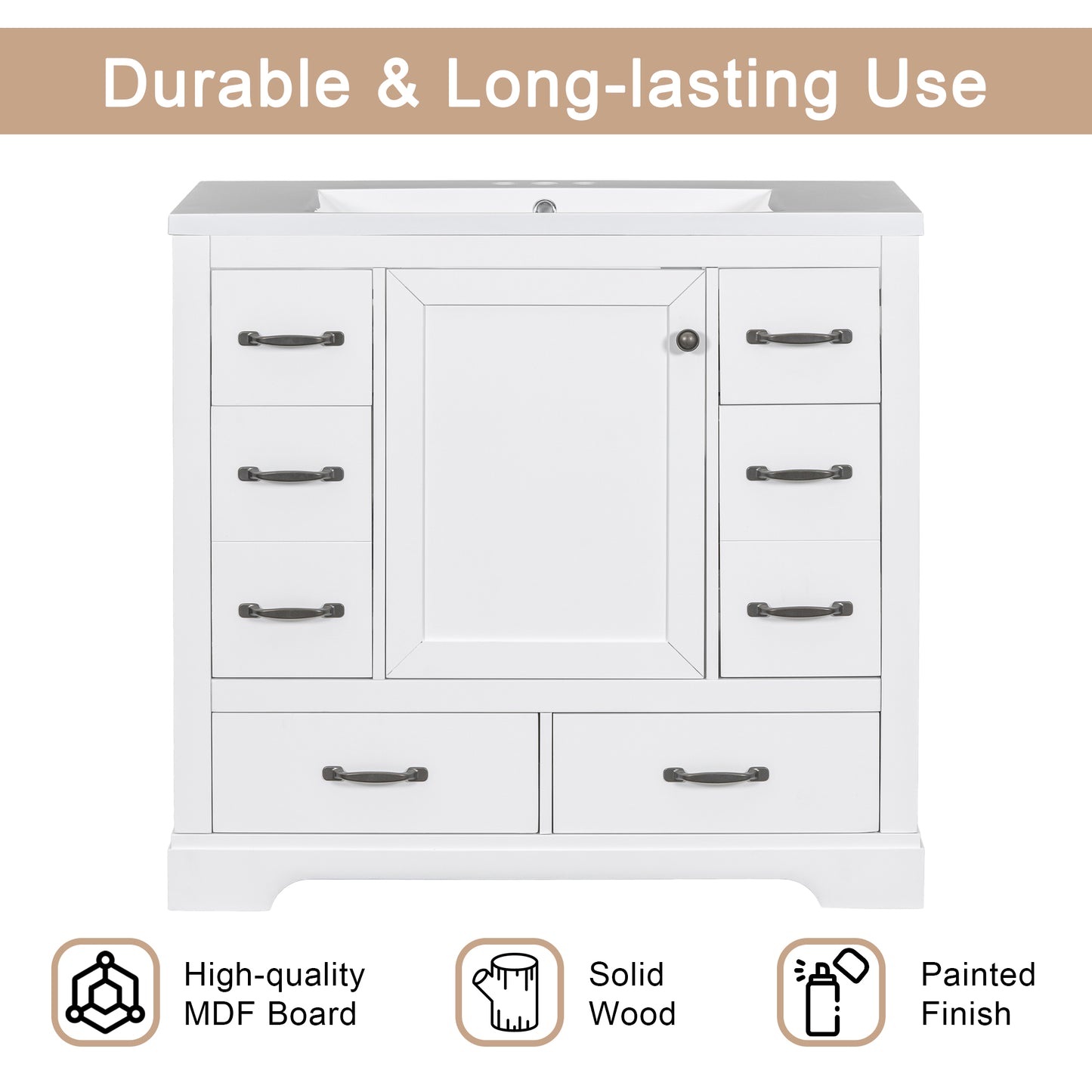 VanityFus 18.6-in White Bathroom Vanity Single Sink Combo Undermount with Ceramic Top 1 door 6 drawers Adjustable Shelves