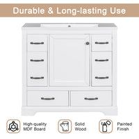 VanityFus 18.6-in White Bathroom Vanity Single Sink Combo Undermount with Ceramic Top 1 door 6 drawers Adjustable Shelves