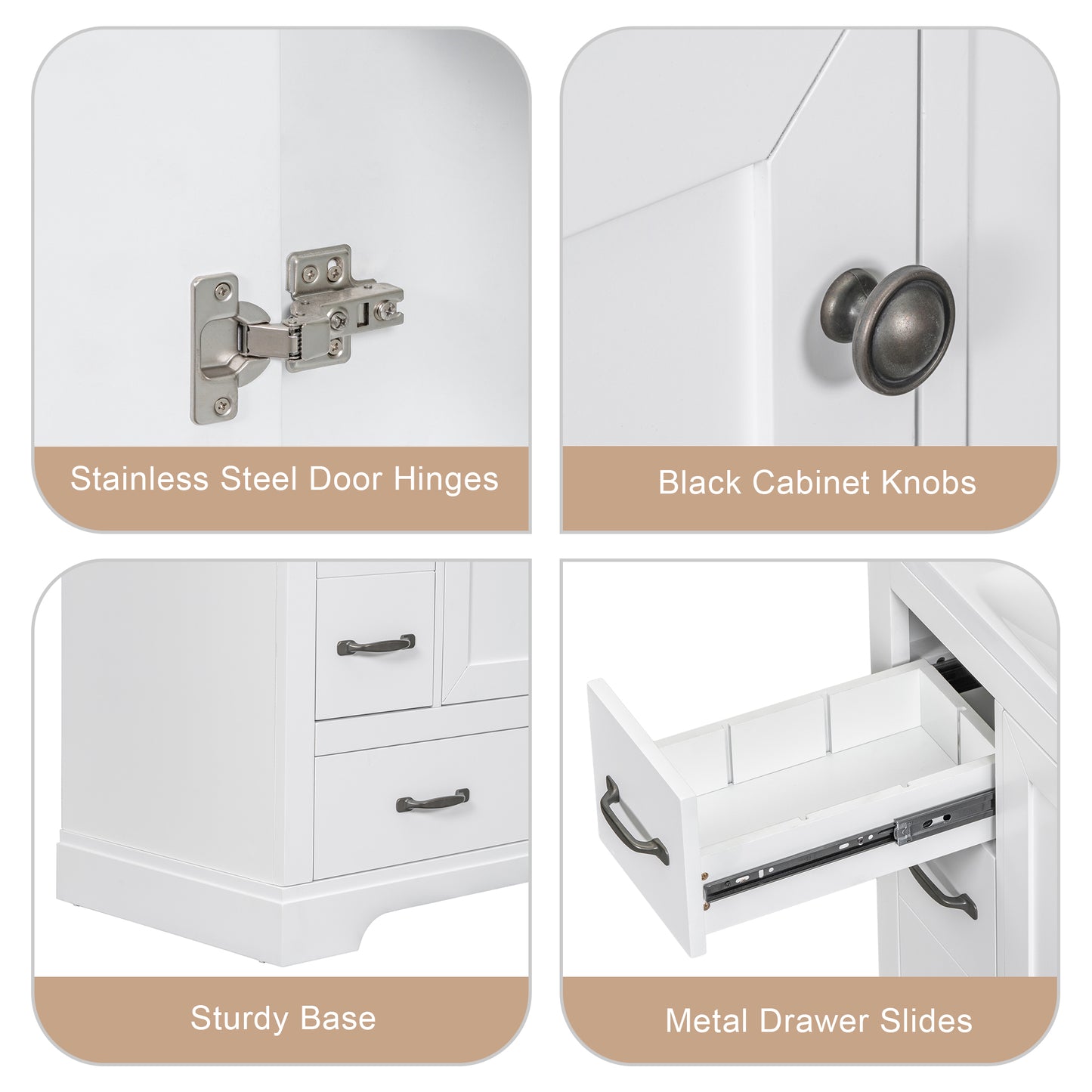 VanityFus 18.6-in White Bathroom Vanity Single Sink Combo Undermount with Ceramic Top 1 door 6 drawers Adjustable Shelves