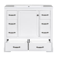 VanityFus 18.6-in White Bathroom Vanity Single Sink Combo Undermount with Ceramic Top 1 door 6 drawers Adjustable Shelves