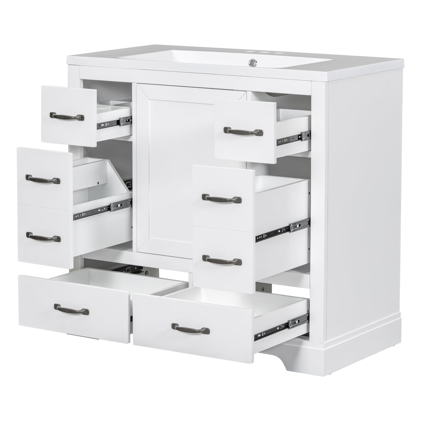 VanityFus 18.6-in White Bathroom Vanity Single Sink Combo Undermount with Ceramic Top 1 door 6 drawers Adjustable Shelves