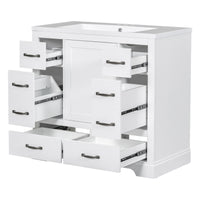VanityFus 18.6-in White Bathroom Vanity Single Sink Combo Undermount with Ceramic Top 1 door 6 drawers Adjustable Shelves