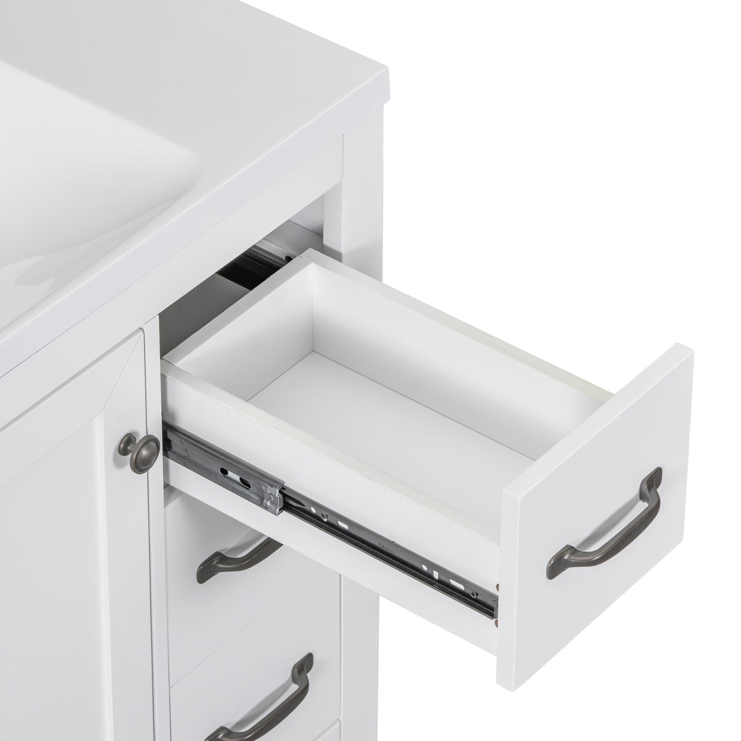 VanityFus 18.6-in White Bathroom Vanity Single Sink Combo Undermount with Ceramic Top 1 door 6 drawers Adjustable Shelves