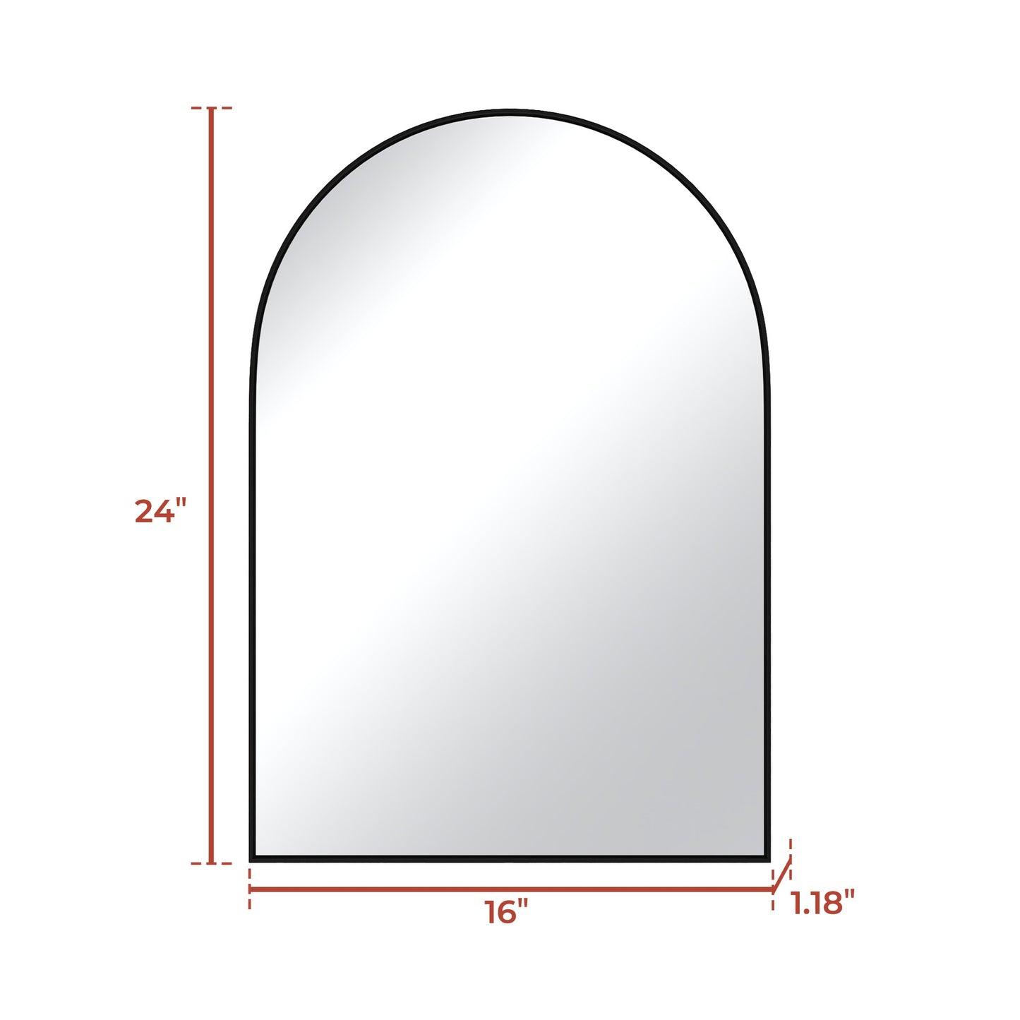 Vanityfus 16-in W 24-in H Arch Matte Black Framed Wall-Mounted Beveled Bathroom Vanity Mirror in silver