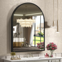 Vanityfus 20-in W 30-in H Arch Matte Black Framed Wall-Mounted Beveled Bathroom Vanity Mirror in silver