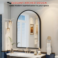 Vanityfus 24-in W 36-in H Arch Matte Black Framed Wall-Mounted Beveled Bathroom Vanity Mirror in silver