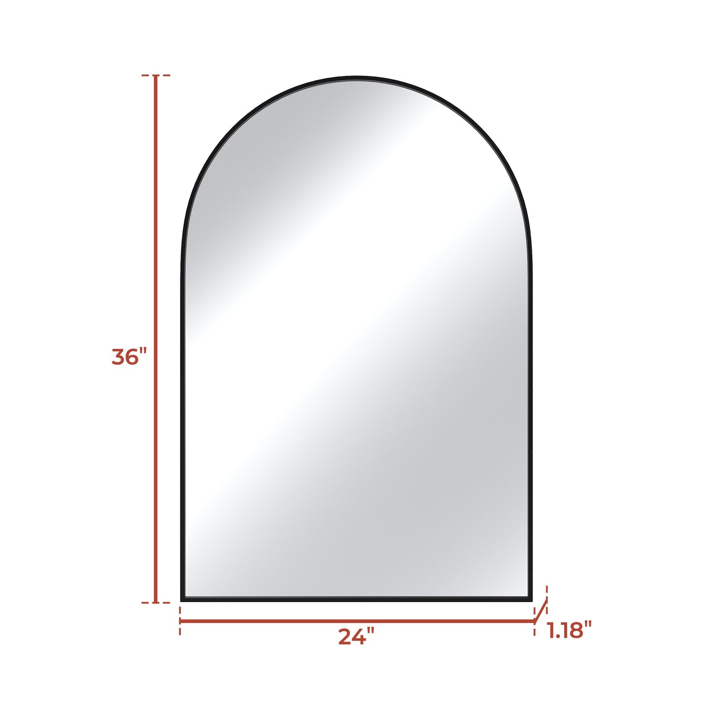 Vanityfus 24-in W 36-in H Arch Matte Black Framed Wall-Mounted Beveled Bathroom Vanity Mirror in silver