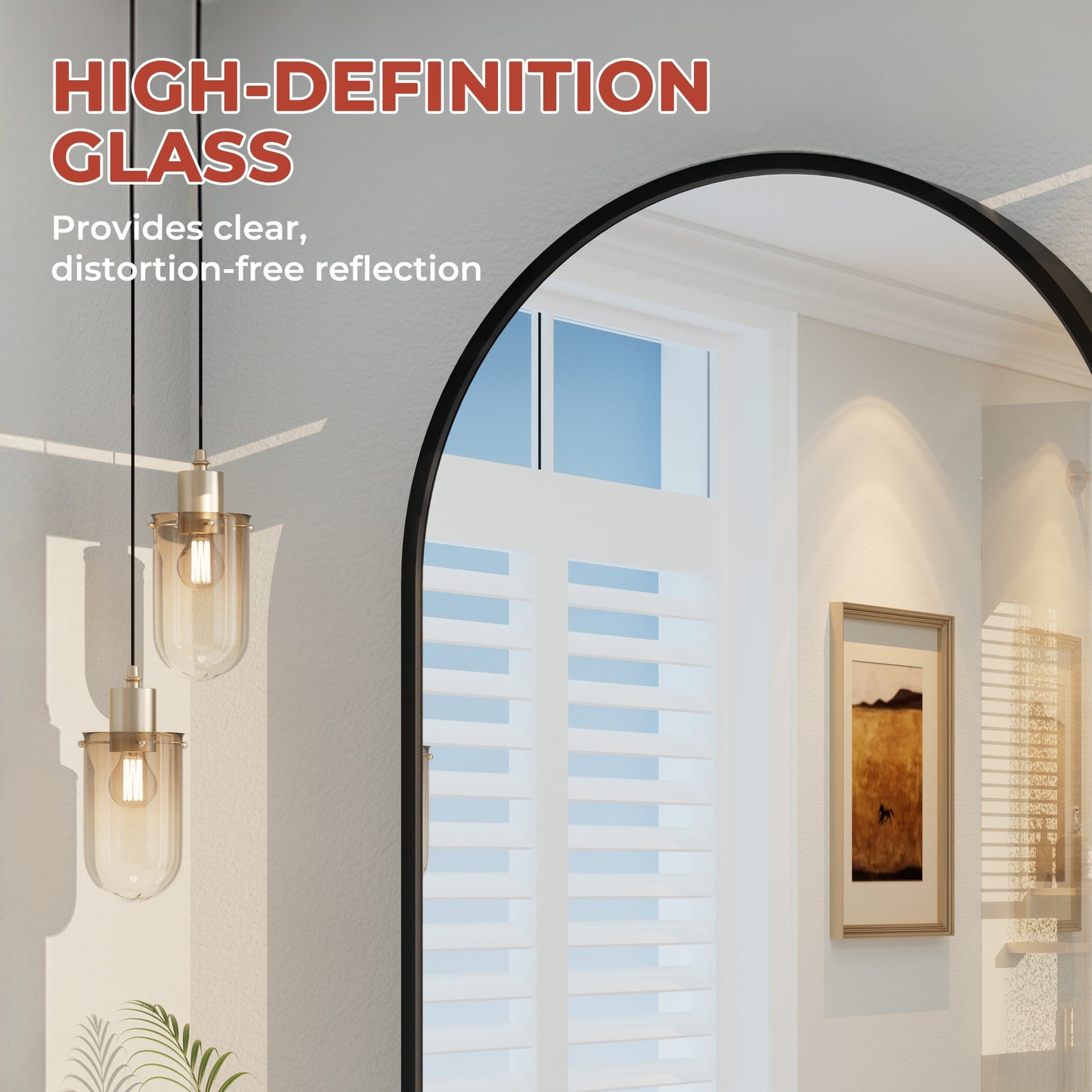 Vanityfus 26-in W 38-in H Arch Matte Black Framed Wall-Mounted Beveled Bathroom Vanity Mirror in silver