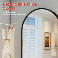 Vanityfus 26-in W 38-in H Arch Matte Black Framed Wall-Mounted Beveled Bathroom Vanity Mirror in silver