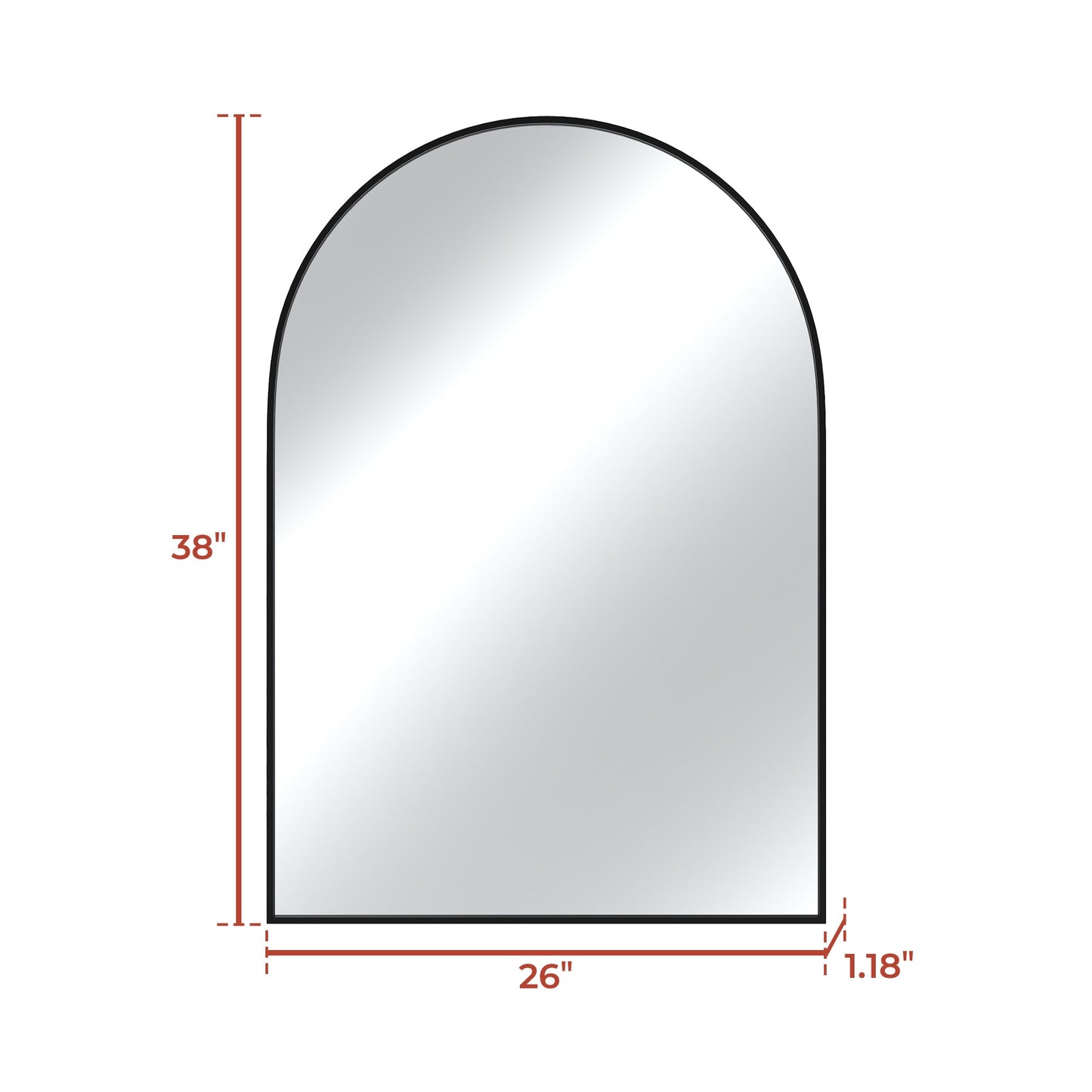 Vanityfus 26-in W 38-in H Arch Matte Black Framed Wall-Mounted Beveled Bathroom Vanity Mirror in silver