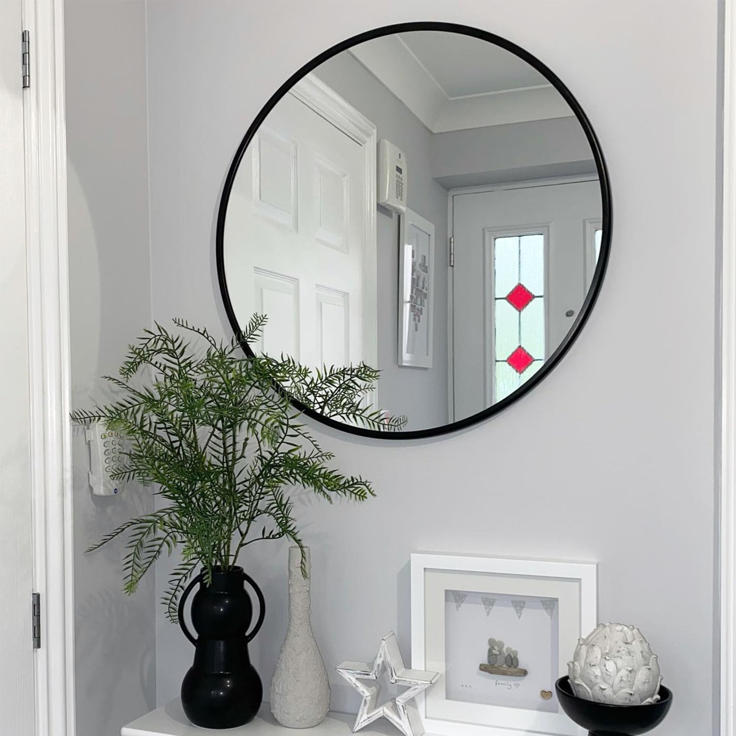 VanityFus 20-in W 20-in H Round Framed Beveled Bathroom Vanity Mirror Wall Mirror (Matte Black)