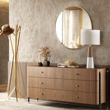 VanityFus 20-in W 20-in H Round Brush Gold Framed Beveled Bathroom Vanity Mirror Wall Mirror