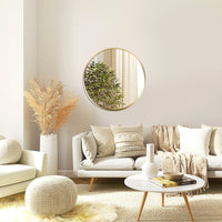 VanityFus 16-in W 16-in H Round Brush Gold Framed Beveled Bathroom Vanity Mirror Wall Mirror
