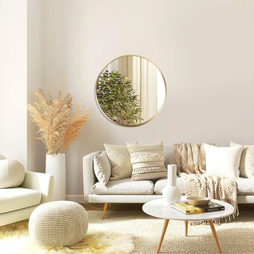 VanityFus 16-in W 16-in H Round Brush Gold Framed Beveled Bathroom Vanity Mirror Wall Mirror