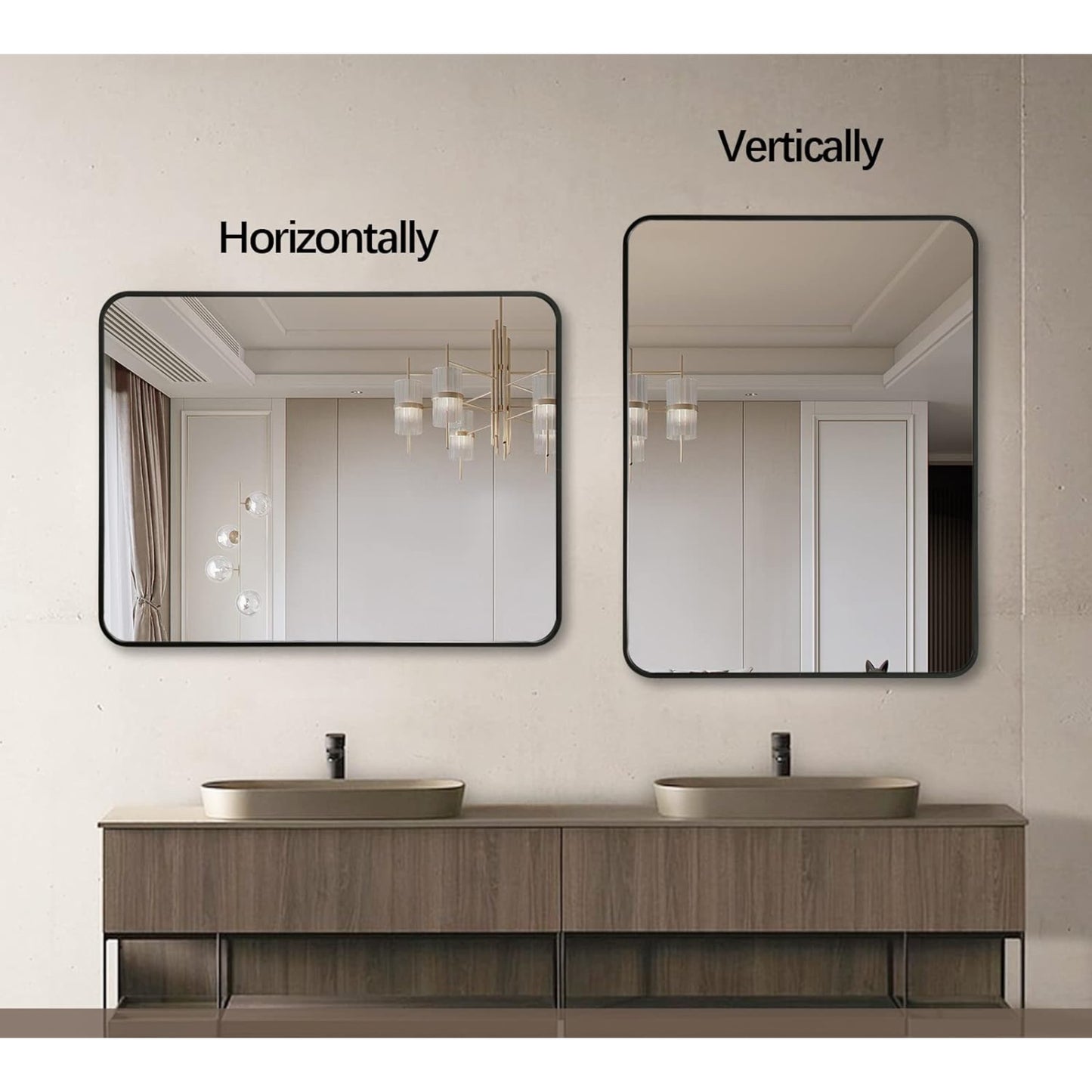 VanityFus 22-in W 30-in H Rectangle Framed Beveled Bathroom Vanity Mirror Wall Mirror (Matte Black)