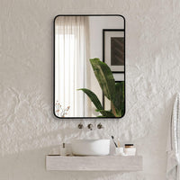 VanityFus 22-in W 30-in H Rectangle Framed Beveled Bathroom Vanity Mirror Wall Mirror (Matte Black)
