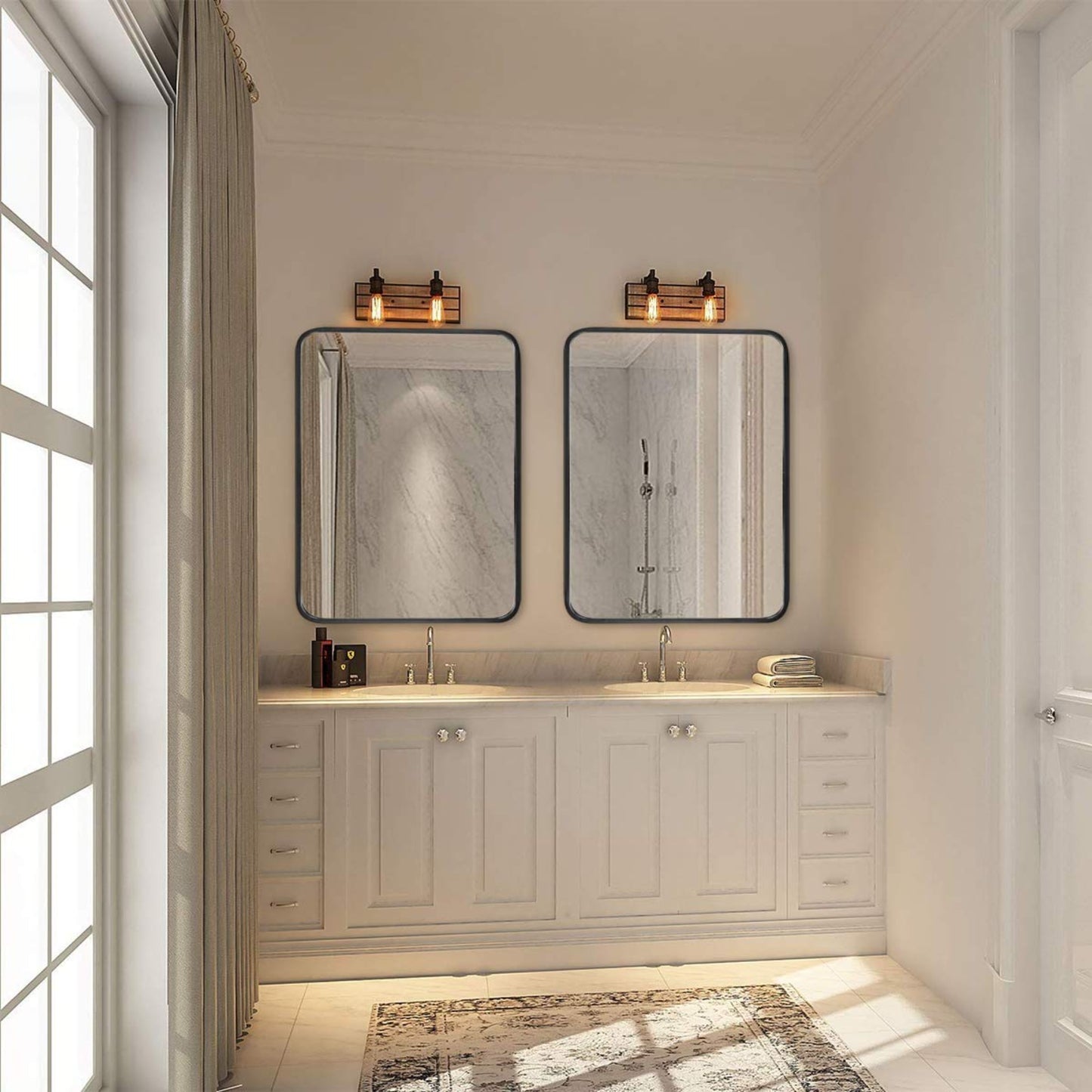 VanityFus 22-in W 30-in H Rectangle Framed Beveled Bathroom Vanity Mirror Wall Mirror (Matte Black)