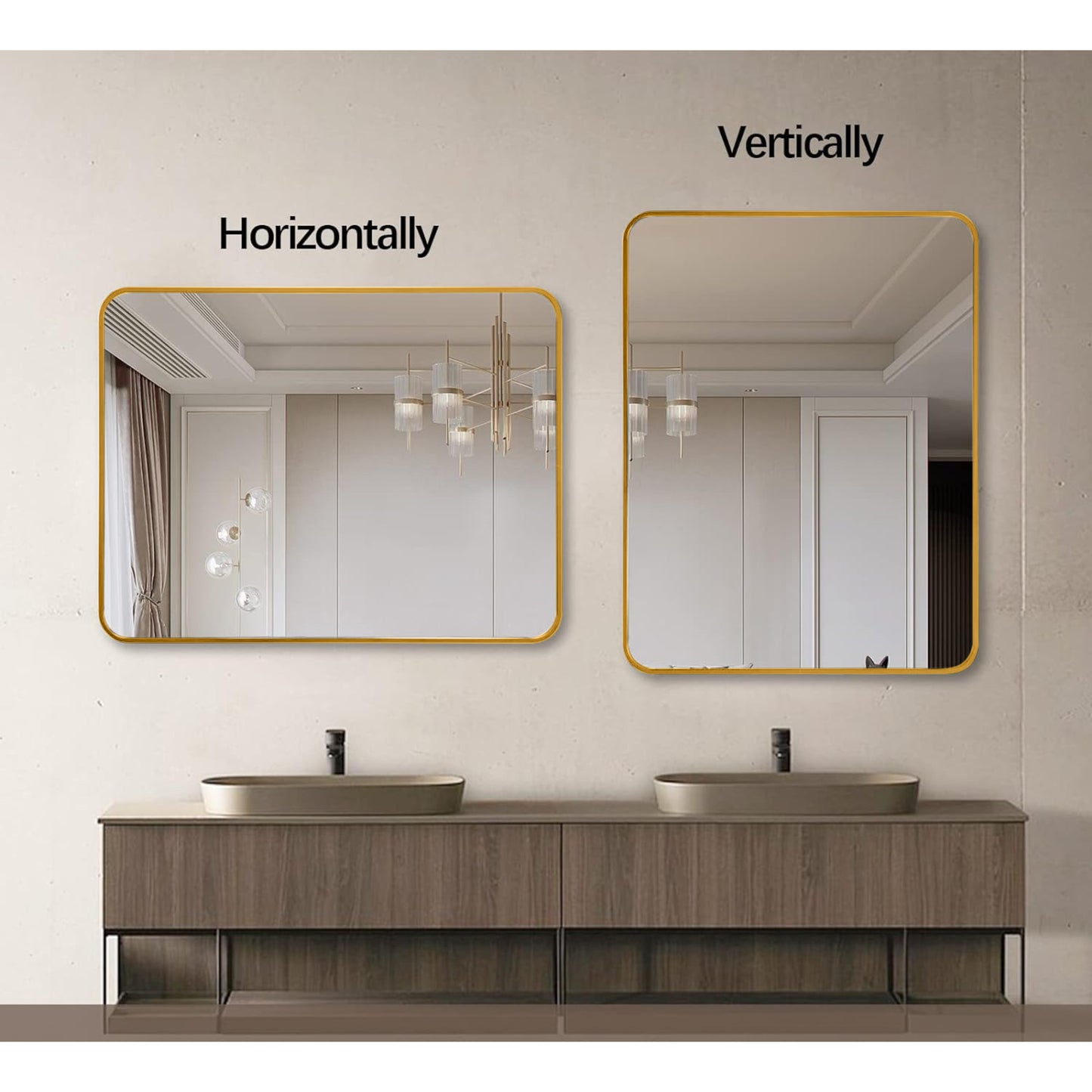 VanityFus 22-in W 30-in H Rectangle Brush Gold Framed Beveled Bathroom Vanity Mirror Wall Mirror