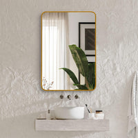 VanityFus 22-in W 30-in H Rectangle Brush Gold Framed Beveled Bathroom Vanity Mirror Wall Mirror