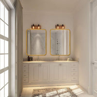 VanityFus 22-in W 30-in H Rectangle Brush Gold Framed Beveled Bathroom Vanity Mirror Wall Mirror