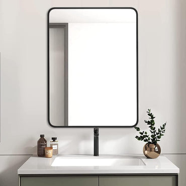 VanityFus 32-in W 24-in H Rectangle Framed Beveled Bathroom Vanity Mirror Wall Mirror (Matte Black)